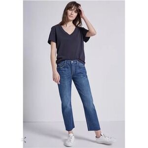Current Elliott Women's Straight Leg Raw Hem Jeans Dark Wash Size 25 Inseam 25"